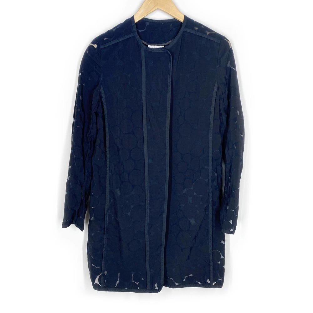 Akris Punto Dot Zip Front Jacket Navy Blue Sheer Long Duster Cardigan Designer 8